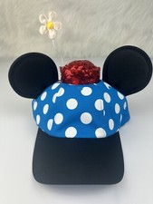 Disney Parks Minnie Mouse Hat Cap With Ears Polka Dot Sequin Bow NWT