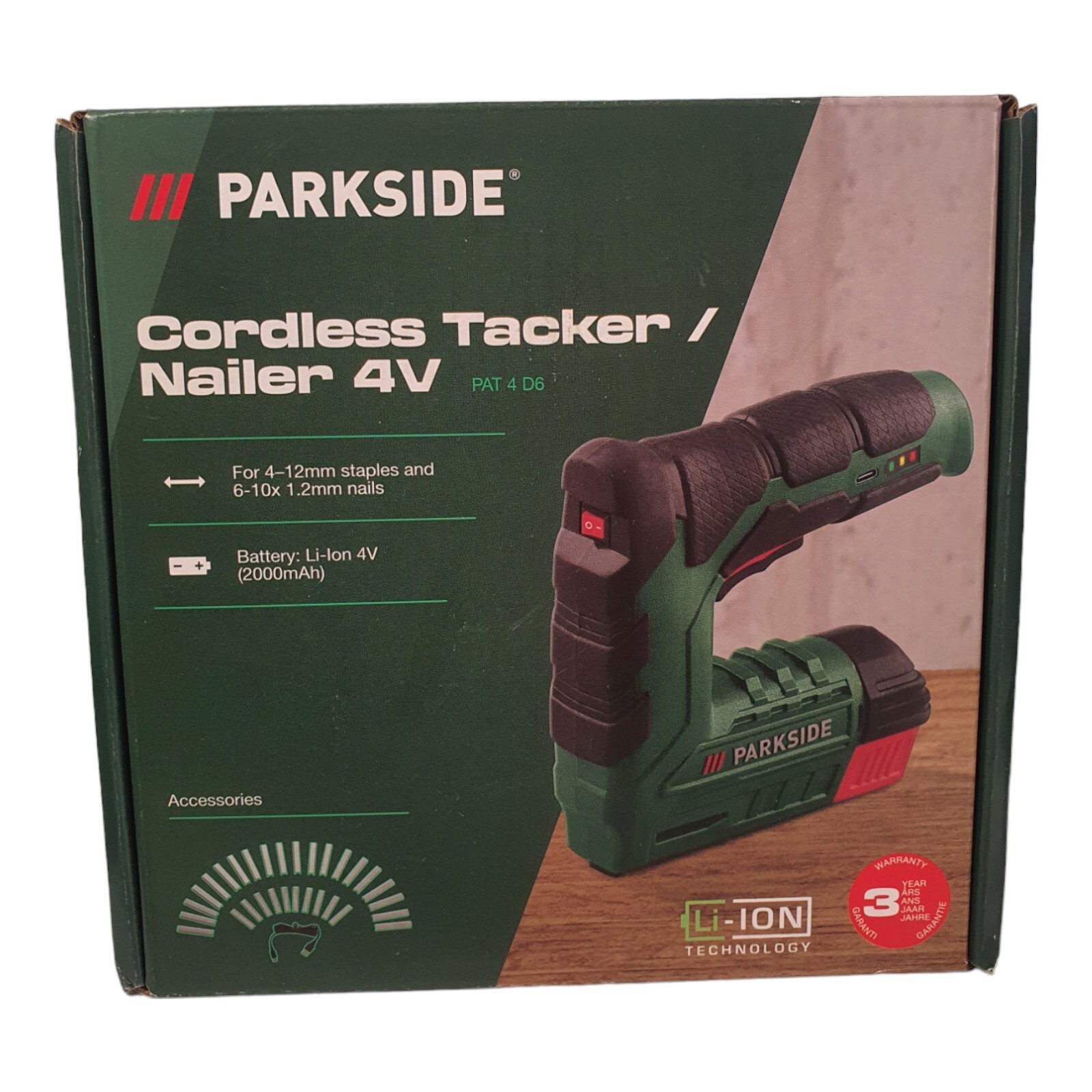 Parkside Cordless Nailer Stapler Nail Gun Tacker 4V LiIon PAT 4 D6 eBay