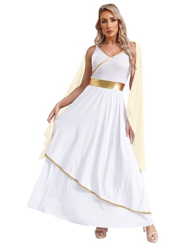 Womens Toga Ancient Dress Nightclub Costumes Breathable Gown V Neck Dresses - Picture 34 of 47