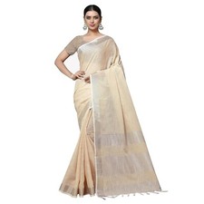 Women's Jacquard Linen Saree With Unstitched Blouse Piece