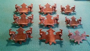 Lot 9 Vintage Early American 3" & 3.75" antique brass color metal drawer pulls