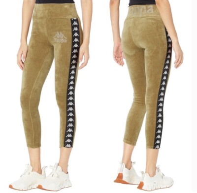 KAPPA Leggings Large 222 Banda Stele Velour Skinny Fit Croppped Rhinestones NEW