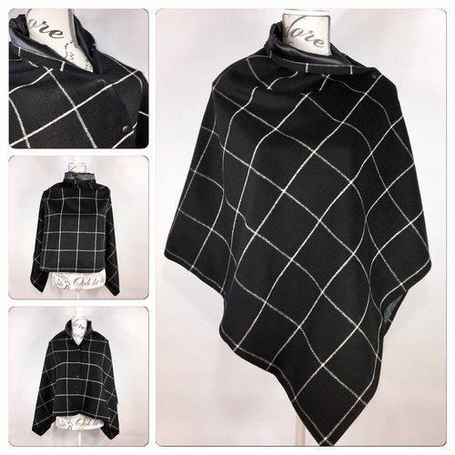 455. Handmade Black check tweed Cape Poncho - Picture 5 of 9