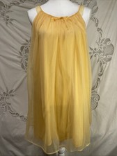 Vintage 60s Lisette Gown Babydoll Gold Al Sterling Chiffon Lace Nightie Small