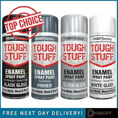 EMAILLE SPRAY LACK TOUGH STUFF WEISS SILBER SCHWARZ GLANZ METALL HOLZ KUNSTSTOFF 400ML