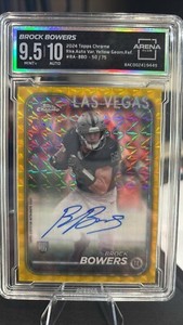 2024 Topps Chrome Football Brock Bowers Yellow Geometric Auto /75 #RA-BBO RC 9.5