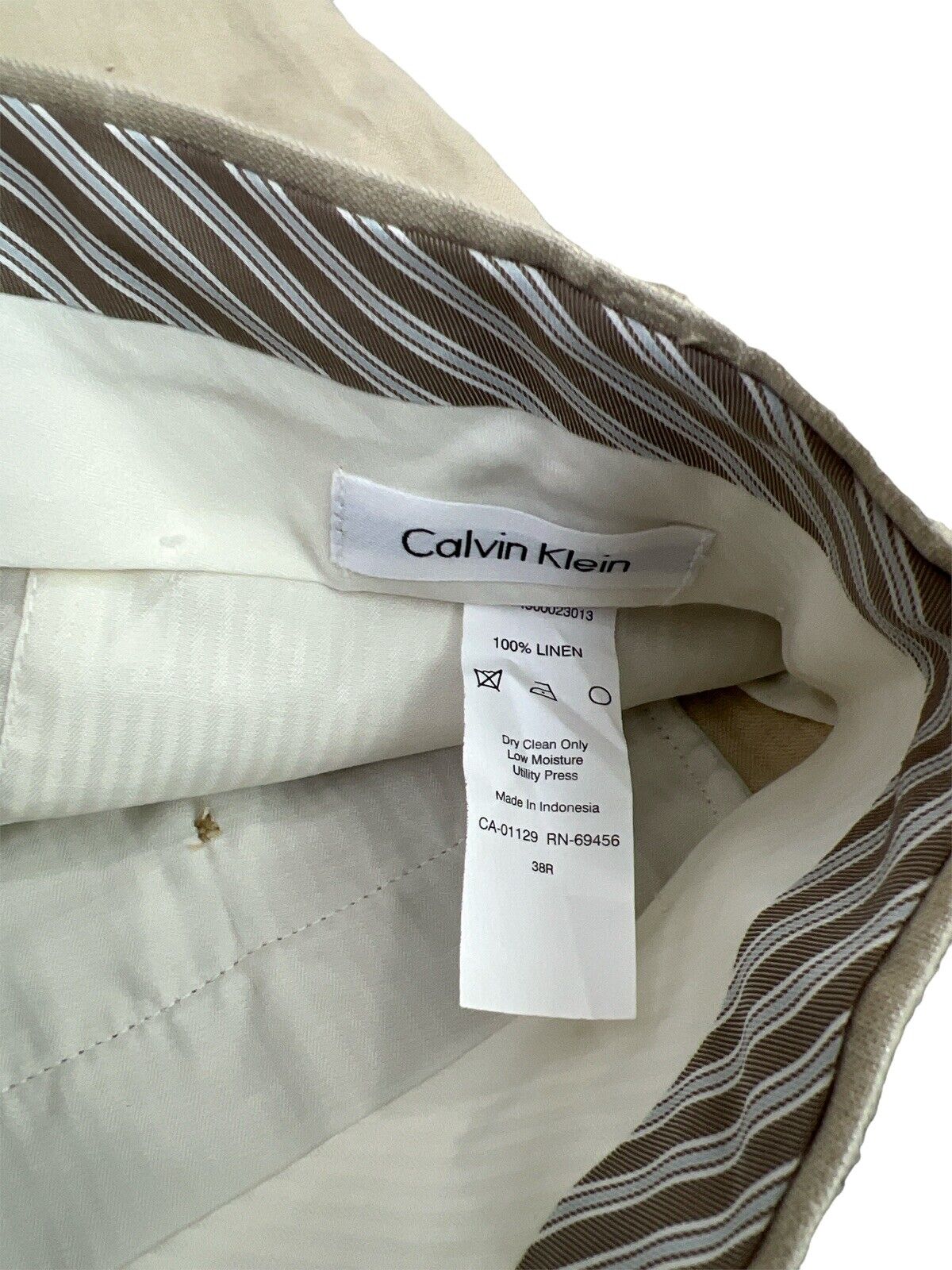 Calvin Klein Men's Lightweight Soft Khaki cream Linen Trouser Pants Adult  38r | eBay