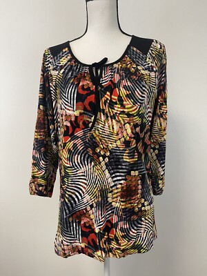 Bimy Blouse Womens Medium Floral Shirt Top Aloha Hawaiian Black N197