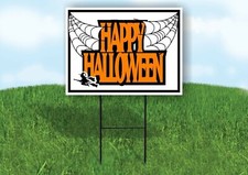 HAPPY HALLOWEEN SPIDER WITCH ORANGE Yard Sign with Stand LAWN SIGN
