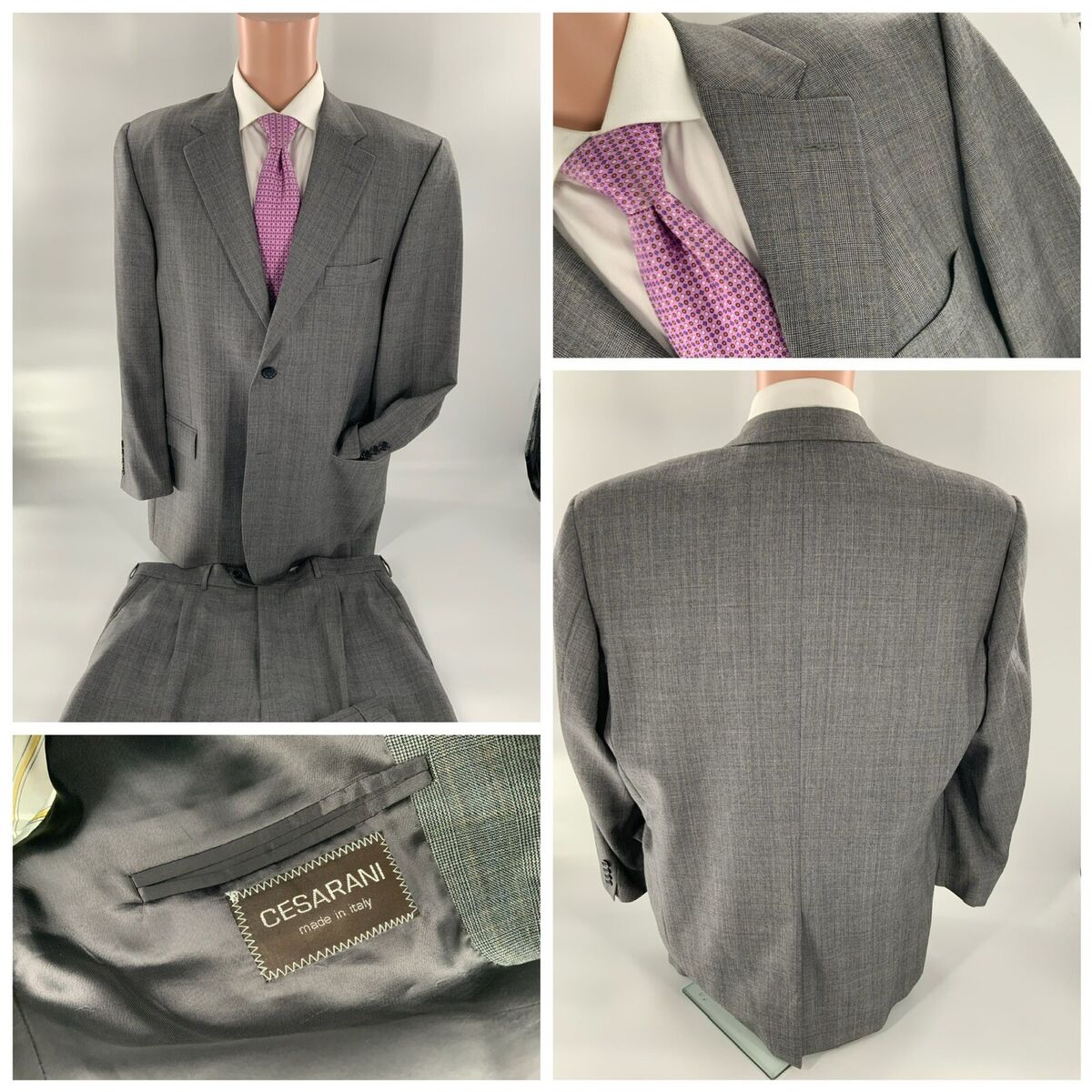 Cesarani Super 100 Suit 46R Gray Glen Plaid 2B 1V 36x28 Cesarani Super 100 Suit 46R Gray Glen Plaid 2B 1V 36x28