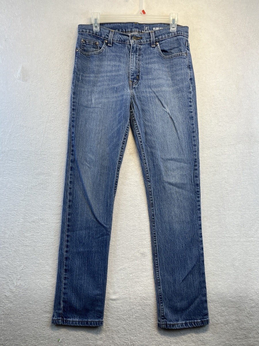 George Jeans Men 30x30 Slim Straight Leg Whiskered Denim Pants