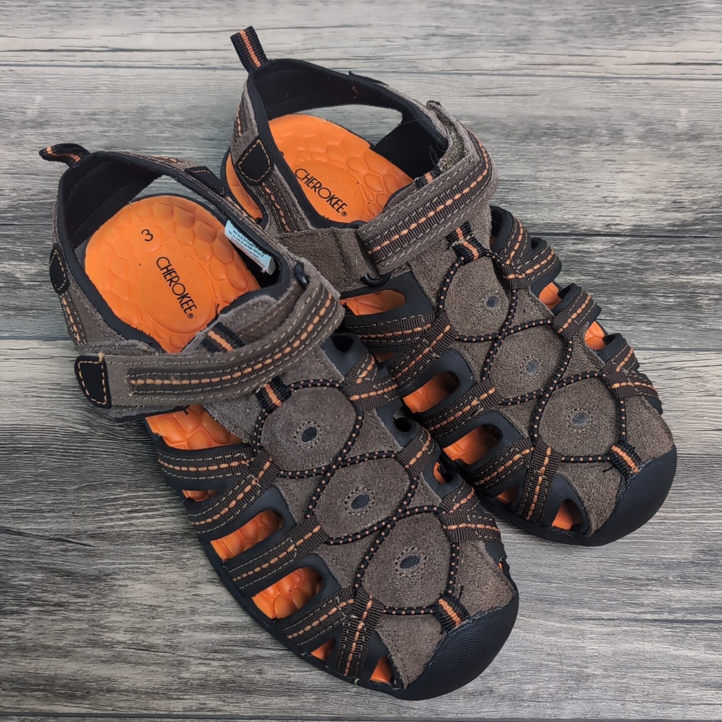 APL Sandali Cherokee ragazzo outdoor escursionismo marrone marrone arancione cinturino punta chiusa taglia 3