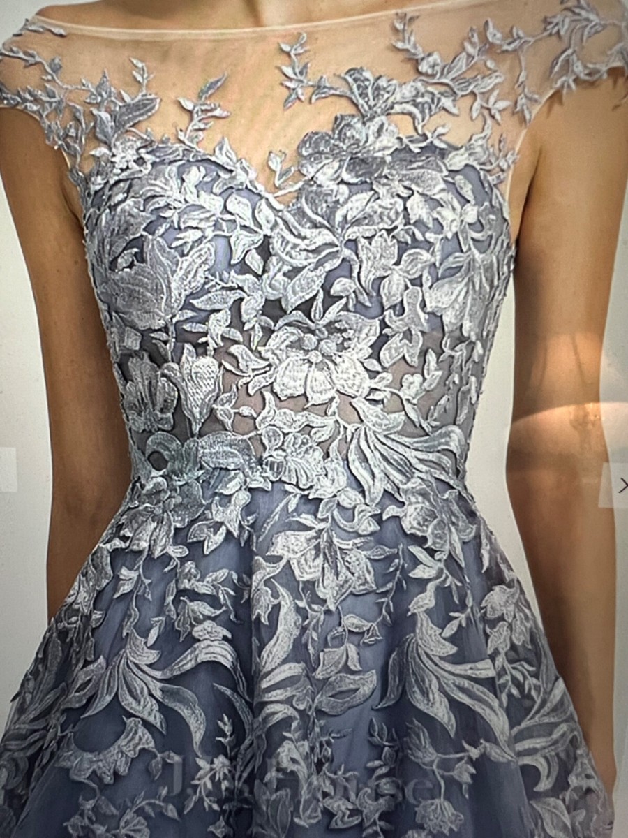 JJHOUSE CUSTOM MADE NEW TULLE DUSTY BLUE MULTILAYER DRESS LACE