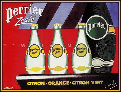 Perrier Drinks Zeste 1987 Vintage Poster Print French Retro Advertising Art