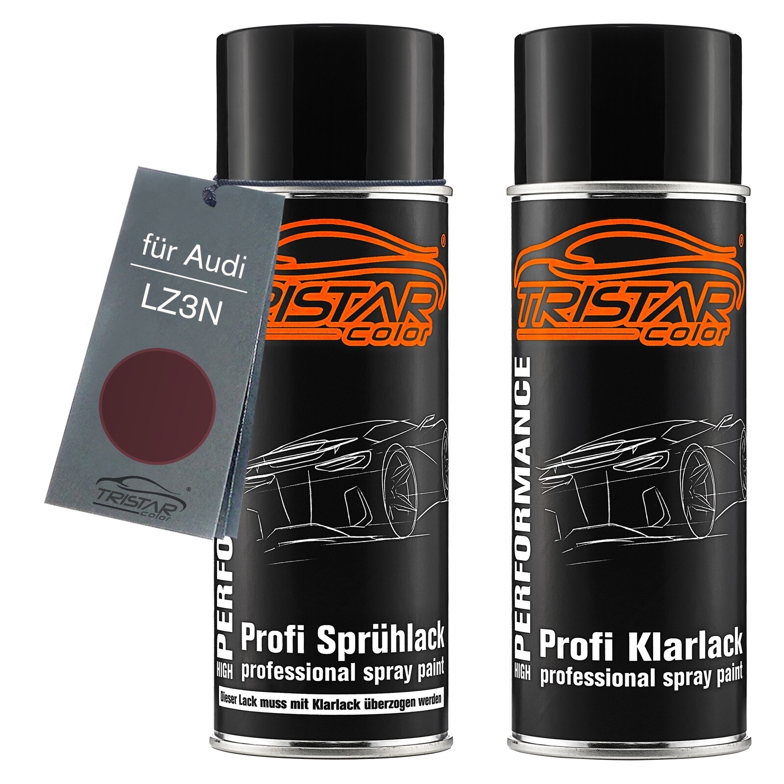 Autolack Spraydosen Set für Audi LZ3N Rubinrot Perl Basislack Klarlack Sprühdose