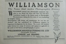 1945 PUB WILLIAMSON MANUFACTURING AIR SURVEY RECONNAISSANCE CAMERA RAF PHOTO AD