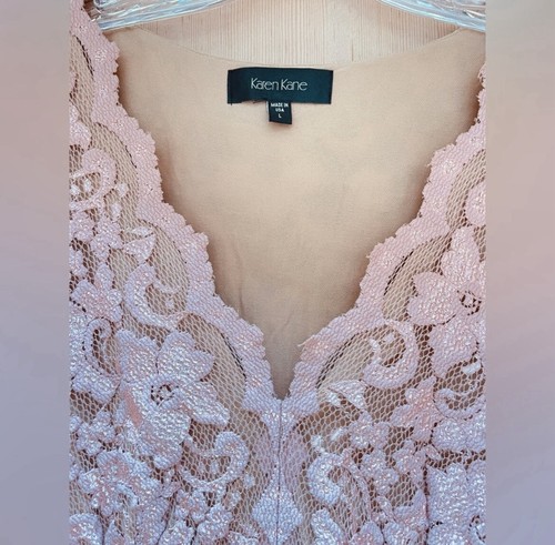 Women's Karen Kane Pink Lace A line Dress Short Sleeve Size L - Picture 2 of 2