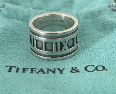 Tiffany Co Atlas Roman Numeral Wide Ring Band Sterling Silver