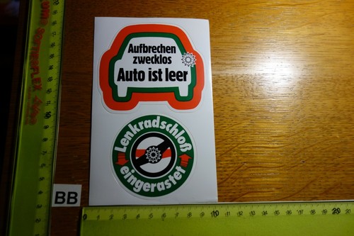 Alter Aufkleber Sicherheit Automobile AUFBRECHEN ZWECKLOS Lenkradschloß