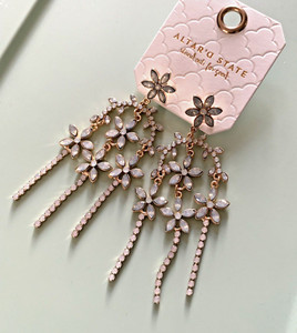 Authentic Altar’d State Chandelier Earrings Light Green/Ivory Floral Gold Plated Color