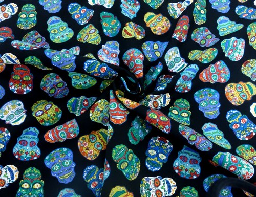 Candy Skull Fabric Halloween Cotton Mexican Day of the Dead Patchwork Quality - Picture 6 of 13
