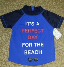 BABY GAP Baby Boys Beach Day Rashguard Swimwear Blue Swim Shirt, 0-6 months NWT