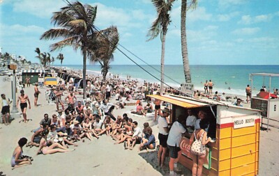 Ft. Lauderdale, Florida Postcard Beach Yellow Booth Coca Cola Sign  PM 1962   D9