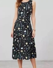 MSRP $105 Joules Black Floral Chrissie Sleeveless A-Line Dress Black Size 2 NWOT