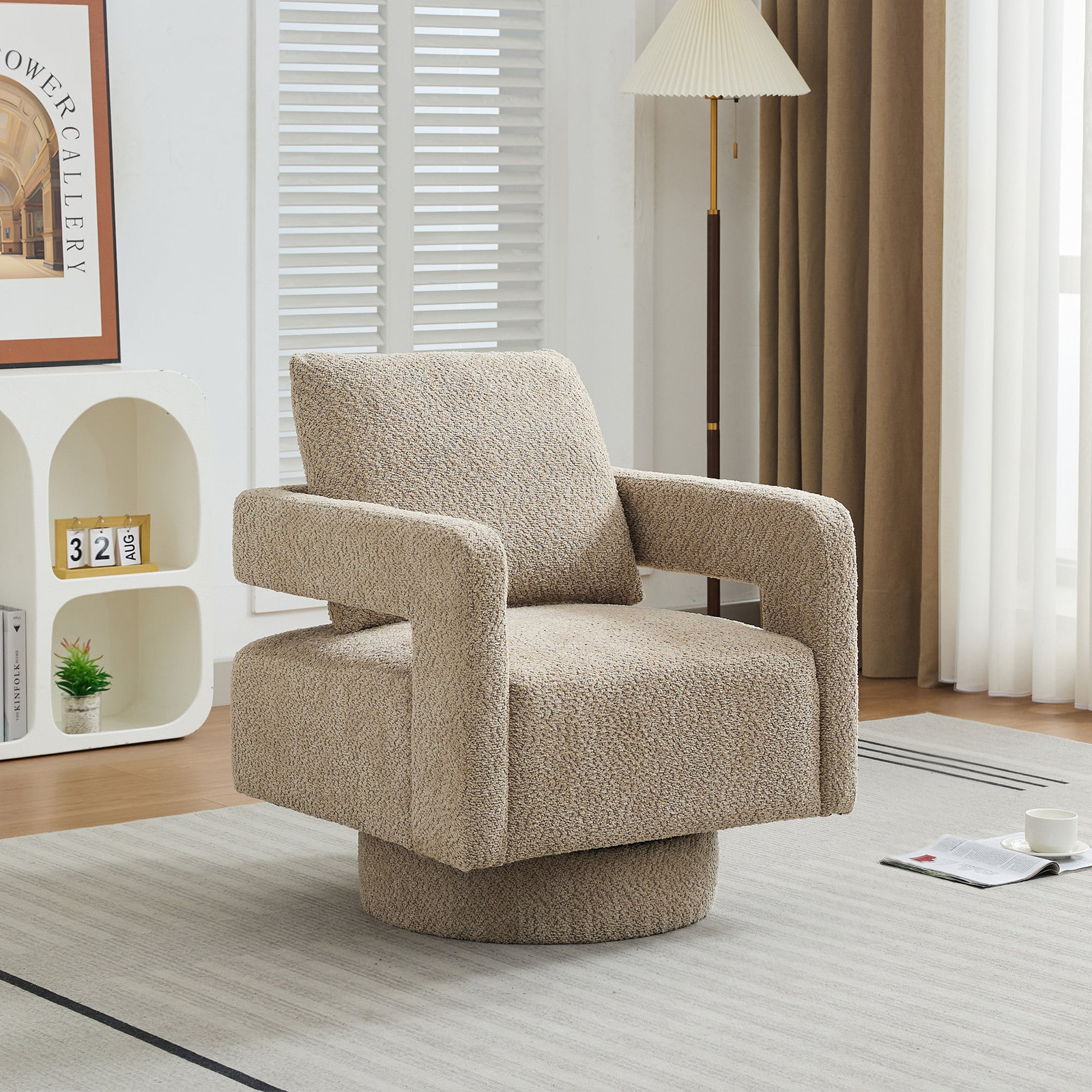 Taupe Swivel Accent Chair with Modern Design and 360 Rotation