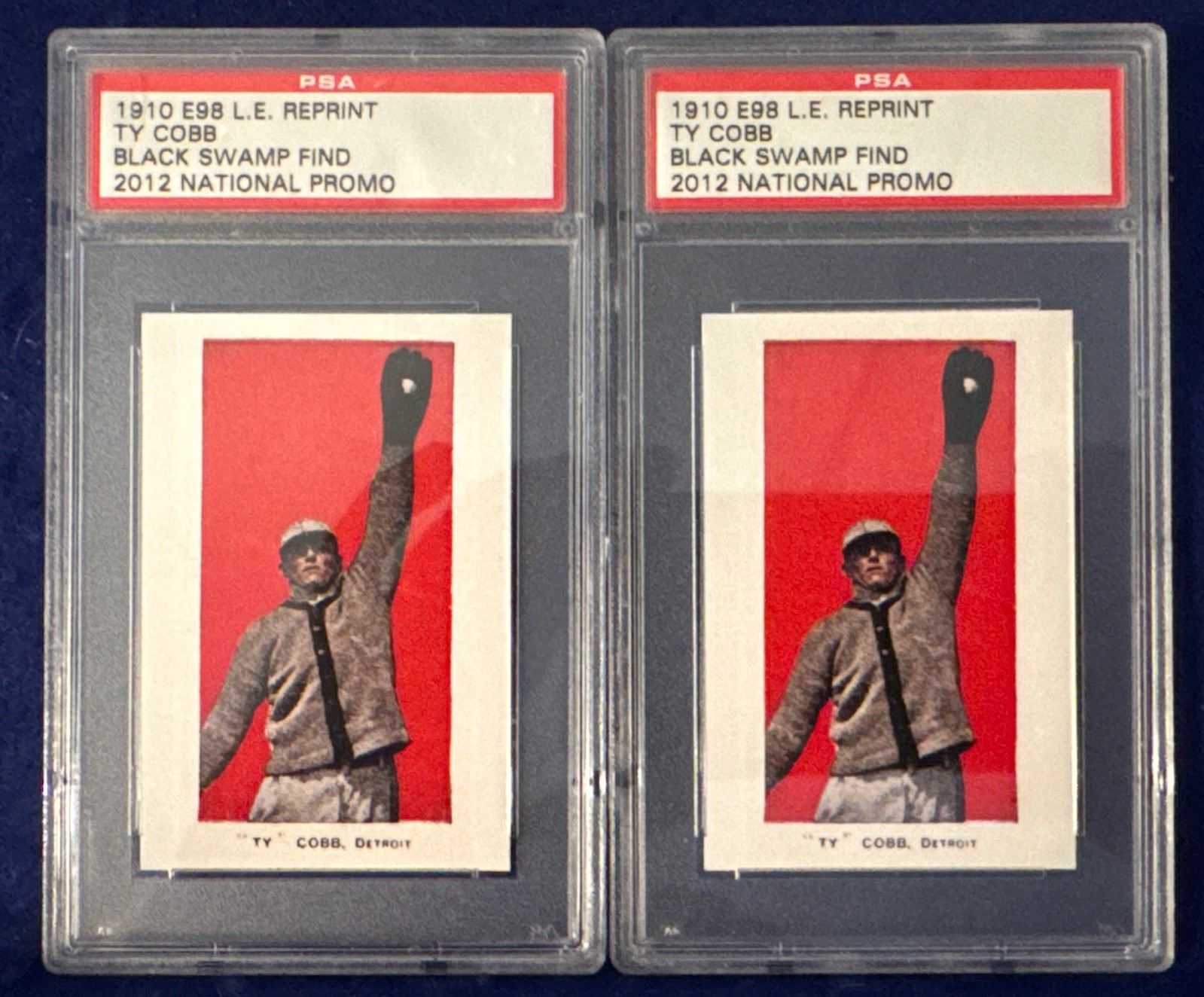 2 2012 National Promo 1910 E98 Black Swamp Find Reprint Ty Cobb /1500 PSA Lot