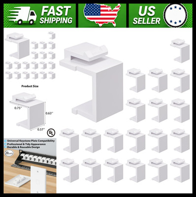 Cyberguys Blank Keystone Jack Inserts White 20-Pack Wall Plate Filler Blanks