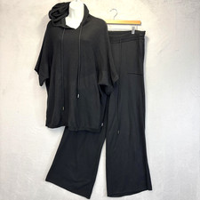 Retreat Rhonda Shear 2 Piece Knit Hoodie Pants Loungewear Set Womens 1X Wide Leg