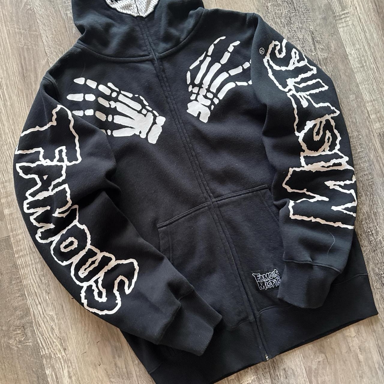 RARE ALMOST MISFITS black skeleton full zip up hoodie MEDIUM MENS image 2