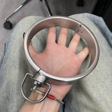 Stainless Steel O Ring Press Lock Choker Neck Collar Cuffs for Men Bondage BDSM