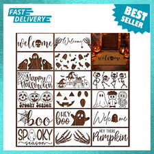 Halloween Stencils for Door Mats, Reusable Plastic Templates, 16 Designs, 16.54