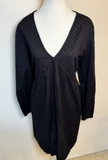 New Old Navy Women's Large Dress Plunge V-Neck Swiss Dots Long Sleeve Black