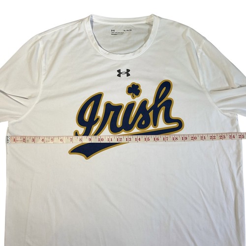 Camicia UNDER ARMOUR Notre Dame Taglia XL Combattimento Scritta Irlandese Logo Bianca Lunga Slve - Foto 8 di 11