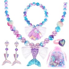 Mermaid Toys Princess Mermaid Jewelry for Girls Necklace Bracelet Ring