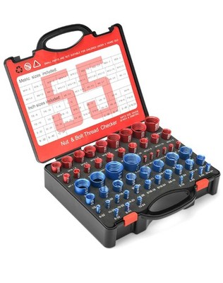 55-Piece Nut and Bolt Measuring Kit - Metric & Standard Thread Check Tools