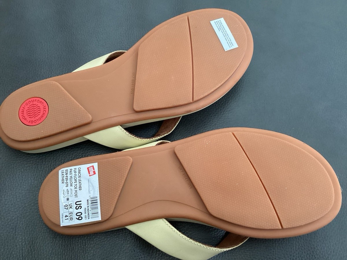FitFlop GRACIE Women's Sz 9 US Leather Flip Flops Pale Yellow