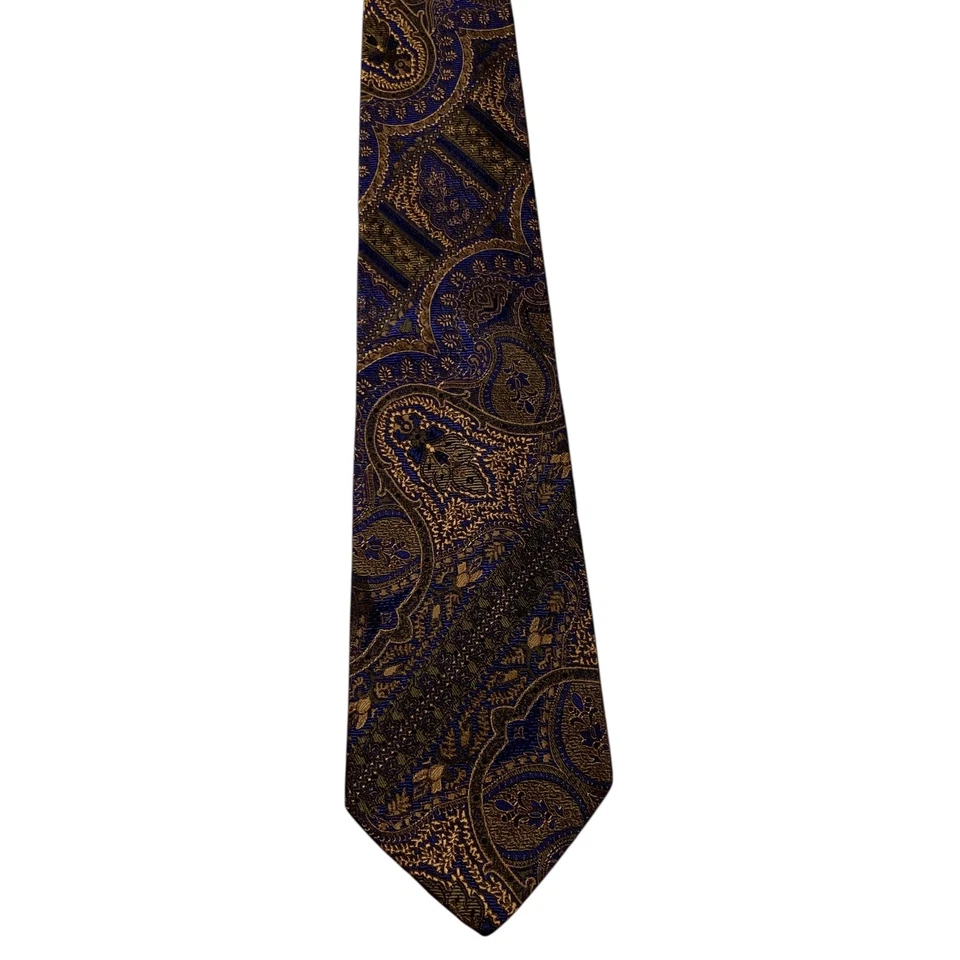 Corbata XL de seda para hombre LANDS' END diseñador EE. UU. azul geométrico/verde/naranja usada en excelente estado Foto 2 de 3