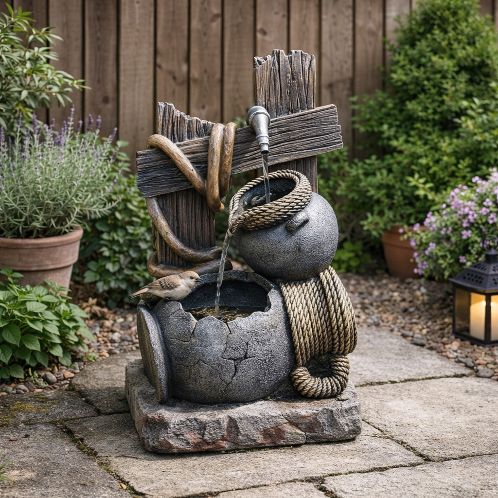 Water Fountain Cascading Bowls Bird LED Garden Patio Feature Resin Mains Powered
