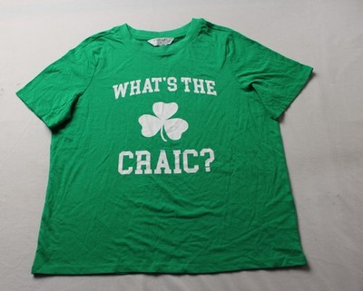 Primark Men's What's The Craic? Graphic Print T-Shirt JL3 Green Medium NWT