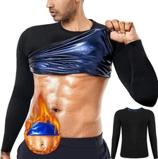 Men's Sauna Suits Shirt Waist Trainer Workout Sweat Enhancer Long Sleeve Tank
