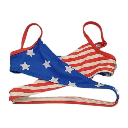 Art Class Girls XS 4/5 Bikini Top One Piece Blue Red White US Flag Swim Top - Picture 2 of 10