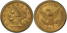 1873 $2.50 Gold Liberty Head Quarter Eagle PCGS MS-64 Closed 3