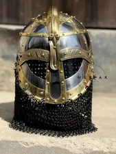 Medieval Viking Helmet Armor Vendel Knight Warriors Metal Brass LARP Cosplay
