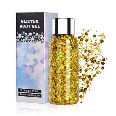 URAQT Body Glitter Gel Chunky Lotion Glitzer Lidschatten Make Up Kosmetik Gold