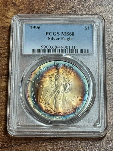 1996 American Silver Eagle PCGS MS68 Monster Toning Toned Coin (Slab1075) (TNO)