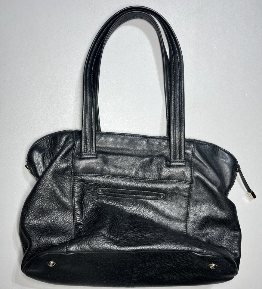 Bolso de Hombro B Makowsky Cuero Suave Bolso Hobo Negro Plata Cremallera Superior Cartera Foto 3 de 4